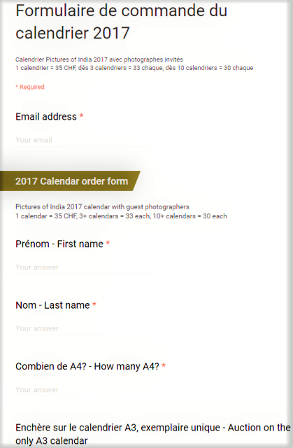 formulaire de commande